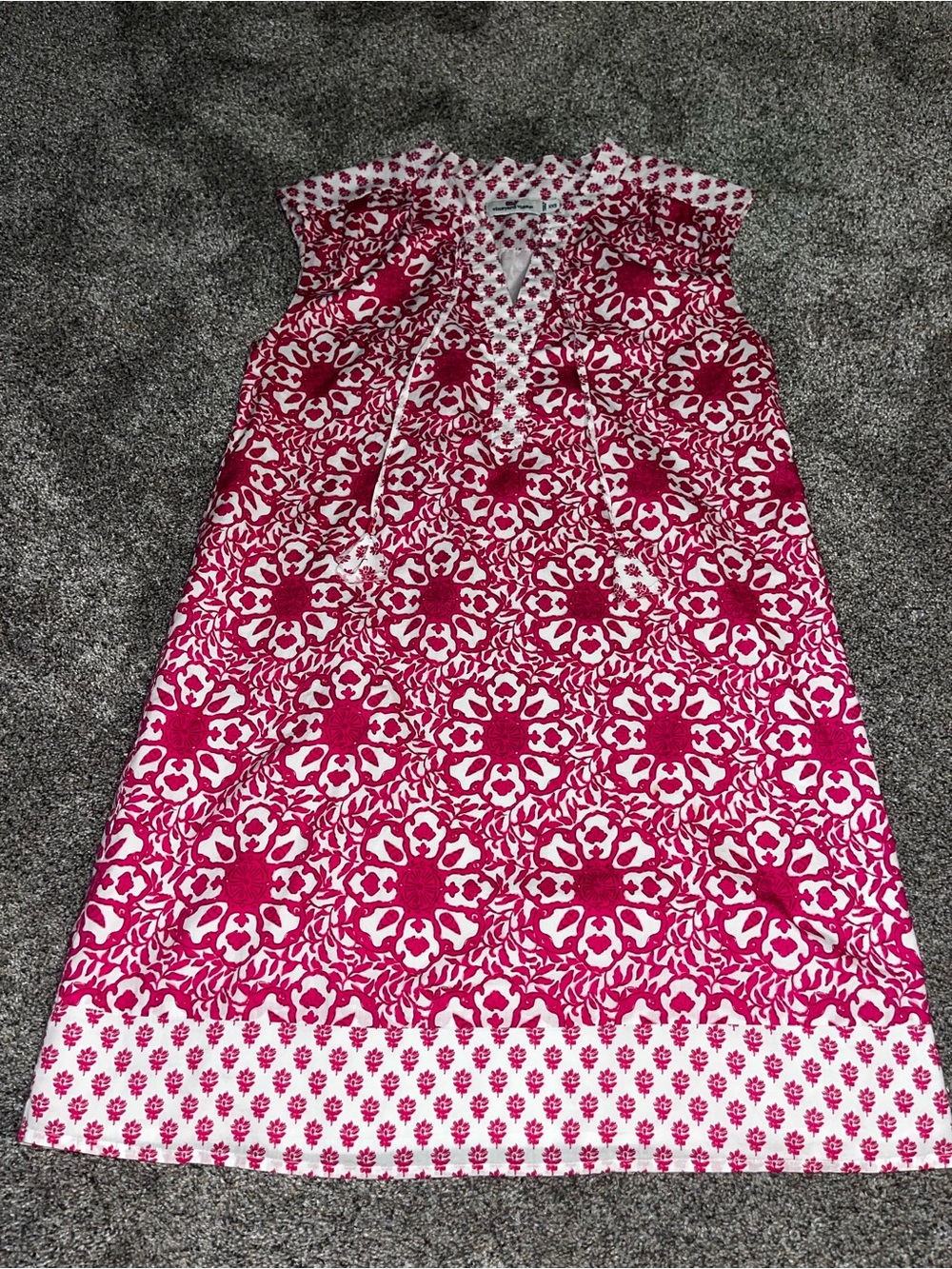 Vineyard Vines XXS Cotton shift dress cover up Pink White tassels Euc